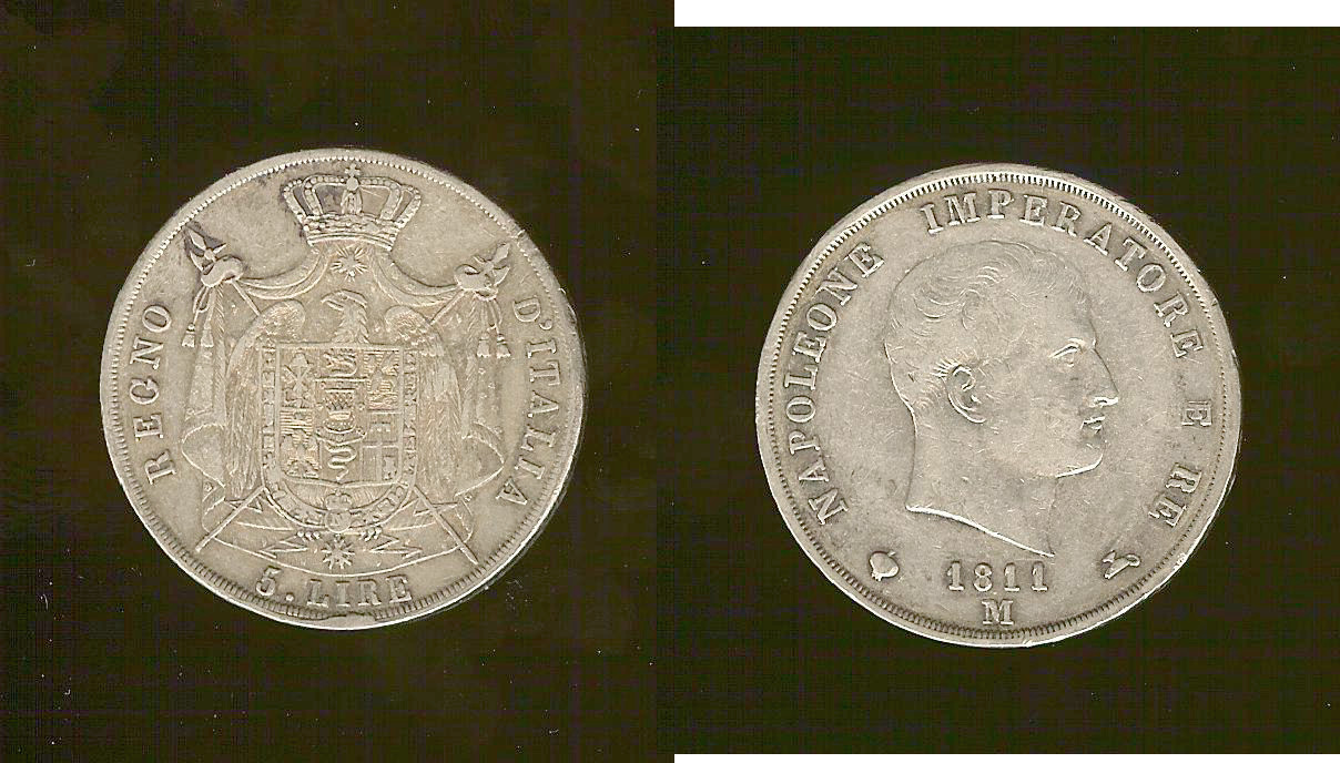 Italy Kingdom of Italy Napoleon 1st 5 lire 1811M gVF